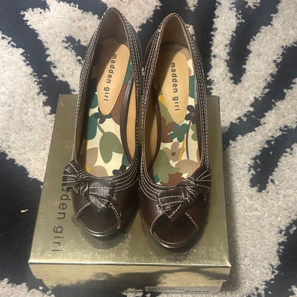 Madden Girl Dark Brown Peep Toe Heels